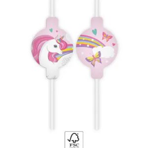 Unikornis Rainbow Colors papír szívószál, 4 db-os szett FSC
