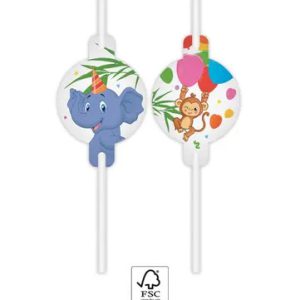 Dzsungel Balloons papír szívószál, 4 db-os szett FSC
