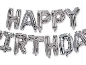 Happy Birthday Silver fólia lufi 3,4 m