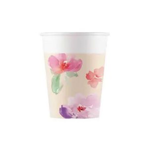 Watercolor Flowers, Virág papír pohár 8 db-os 200 ml