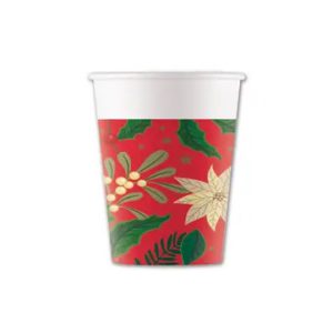 Karácsonyi Holly Poinsettia papír pohár 8 db-os 200 ml FSC