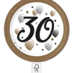 Happy Birthday 30 Milestone papírtányér 8 db-os 23 cm FSC
