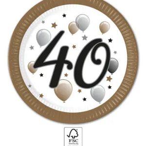 Happy Birthday 40 Milestone papírtányér 8 db-os 23 cm FSC