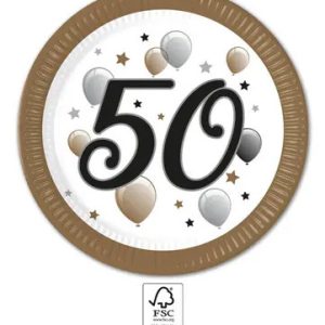 Happy Birthday 50 Milestone papírtányér 8 db-os 23 cm FSC