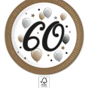 Happy Birthday 60 Milestone papírtányér 8 db-os 23 cm FSC