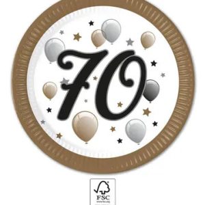 Happy Birthday 70 Milestone papírtányér 8 db-os 23 cm FSC