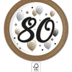 Happy Birthday 80 Milestone papírtányér 8 db-os 23 cm FSC