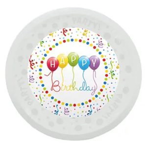 Happy Birthday Streamers micro prémium műanyag lapostányér 21 cm
