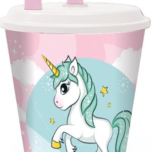 Unikornis Range szívószálas pohár, műanyag 430 ml