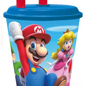 Super Mario Mushroom Kingdom szívószálas pohár, műanyag 430 ml